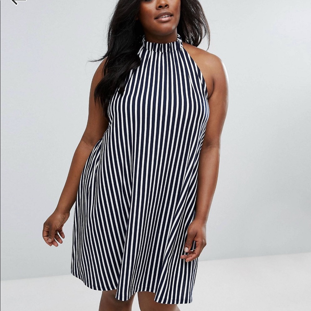 ASOS PLUS STRIPED HALTER DRESS